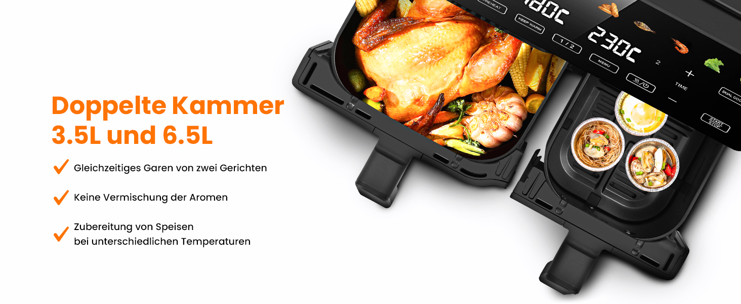 Фритюрниця Extralink 1400W з гарячим повітрям, 4.2L, 10 функцій приготування, LED-дисплей, економна, 90% менше жиру