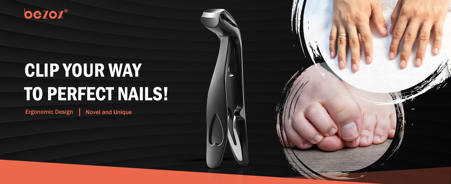Кусачки для нігтів BEZOX ергономічні з похилим лезом для товстих нігтів (чорні) + пилочка для нігтів. Кусачки для дорослих, чоловіків та жінок.