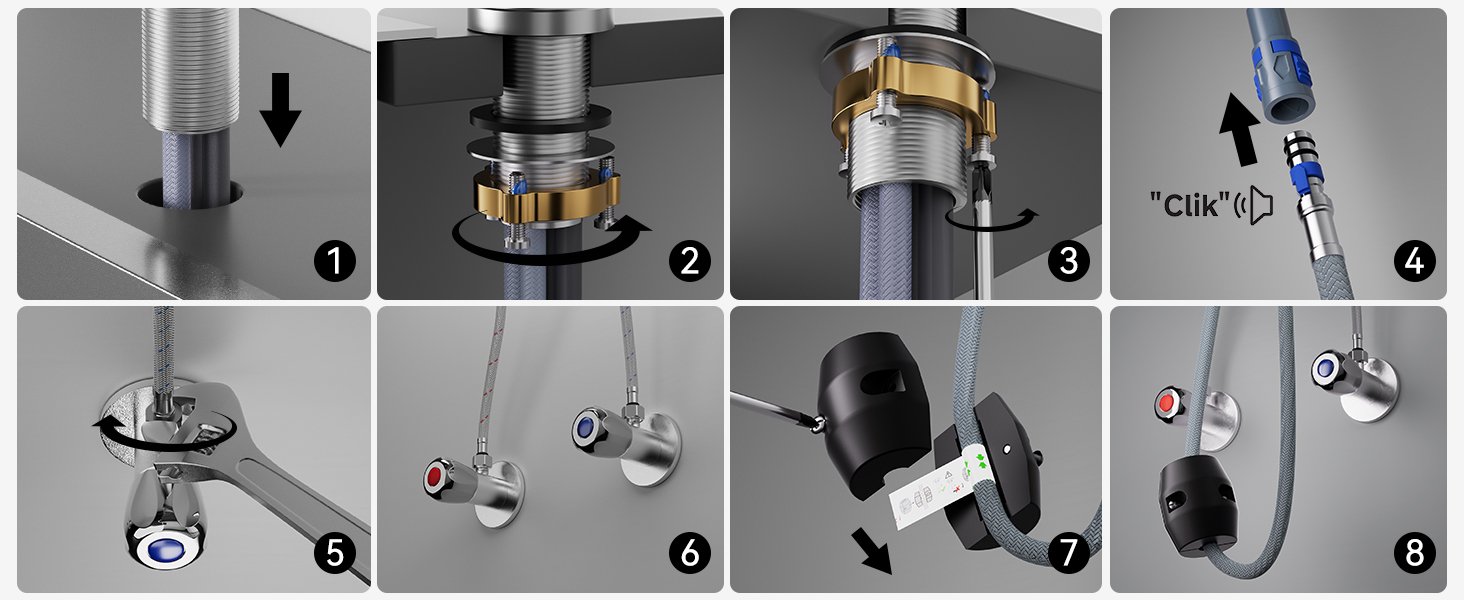 Змішувач для кухні CECIPA X203B чорного кольору з висувною лійкою, поворотний на 360°, з двома режимами струменя, нержавіюча сталь