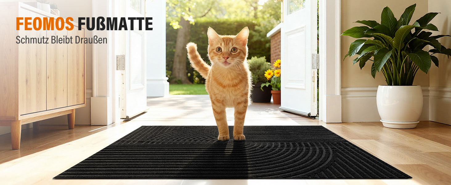 Привітальний килимок FEOMOS 60x90 см, протиковзний грязезахисний килим для входу, коридору, кухні та балкона, чорний, придатний для прання