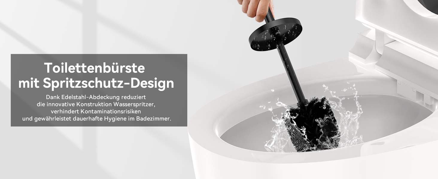 Торцева щітка для унітазу DOWRY з тримачем, 2 насадки, металева, чорна, циліндрична