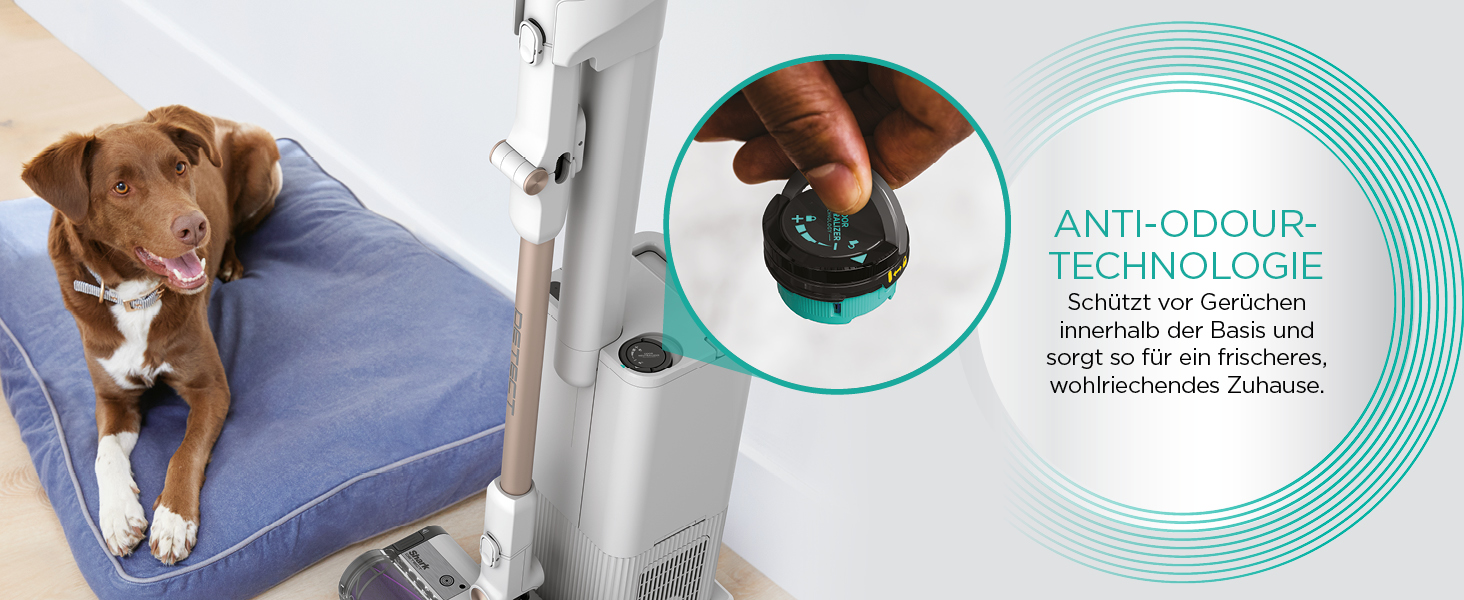 Пылесос Shark Clean & Empty: аккумуляторный, самоочищающийся, для шерсти животных, ковров и твердых полов, с LED-подсветкой, тихий, белый/синий, BU3521EU Detect Clean & Empty