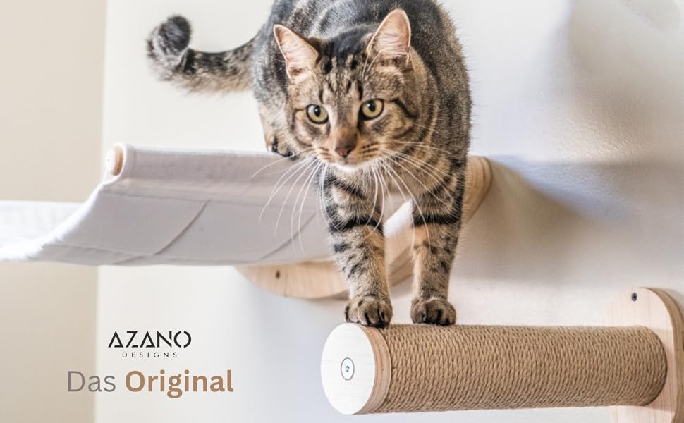 Стіна для лазіння котів AZANO з XL гамаком, драбинкою і спальним місцем, з натурального дерева, 3-в-1, з когтеточкою