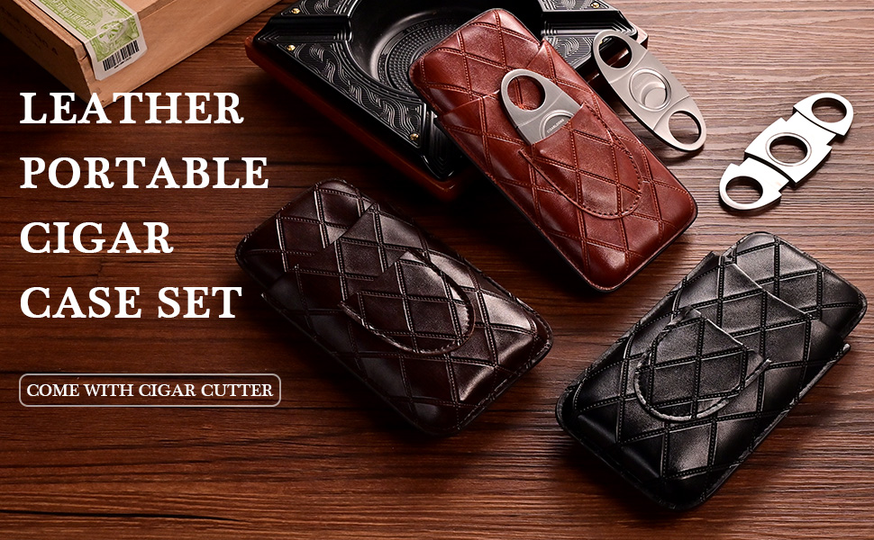 Вишуканий тютюнець CIGARLOONG: шкіряний футляр для сигар з 3 відділеннями та різаком з нержавіючої сталі (колір: коричневий)