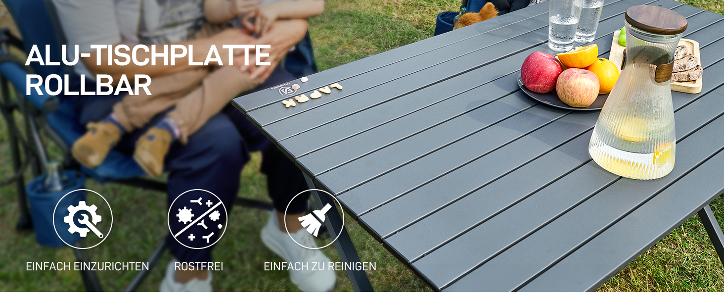 Розкладний туристичний стіл EVER ADVANCED 120x70 см, алюміній, 100 кг, сірий