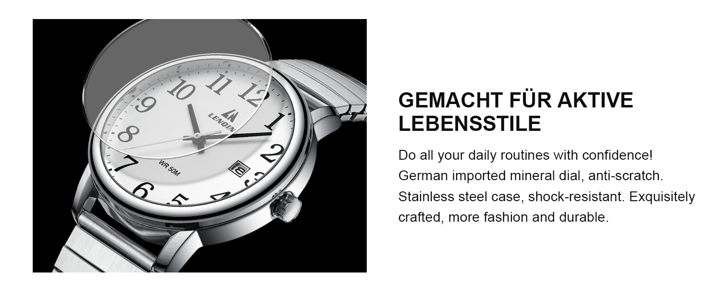 Годинник чоловічий LN LENQIN аналоговий кварцовий білий з датою та сталевим браслетом