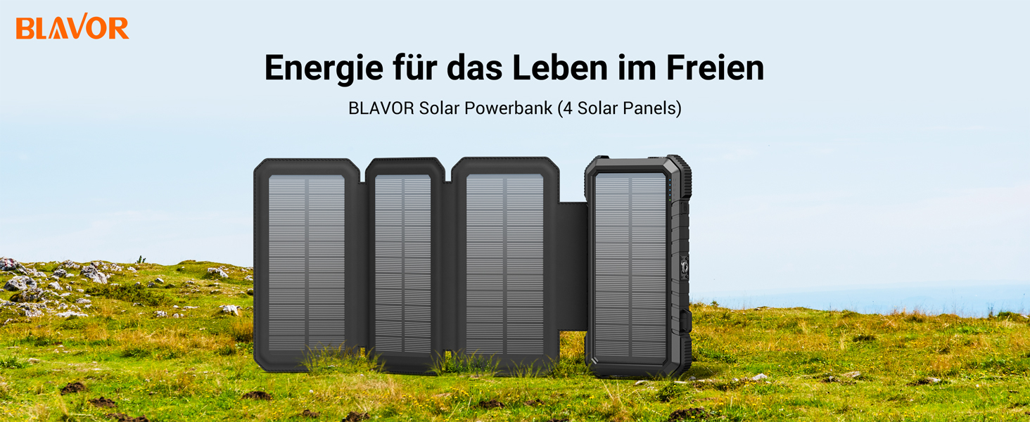 Powerbank BLAVOR 20000mAh з сонячною панеллю, USB-C PD 18W, для зарядки телефону та планшета, чорний