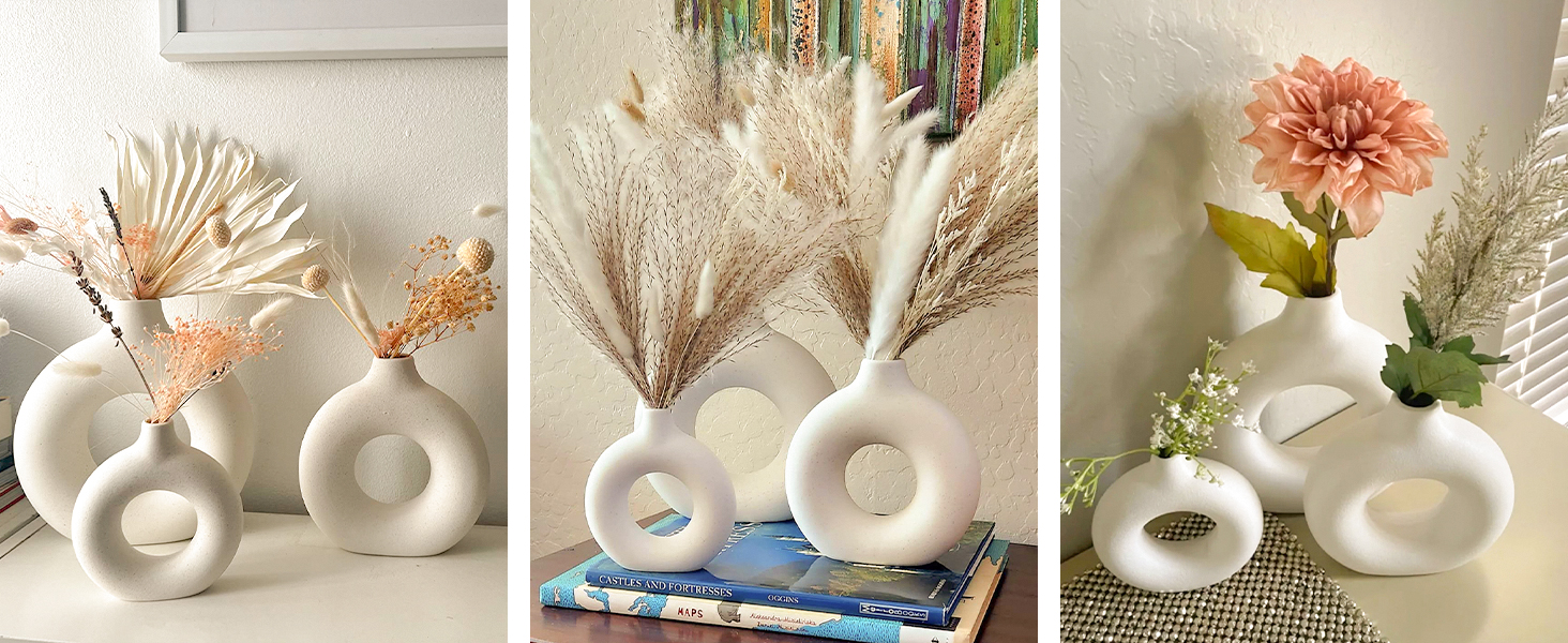 Набір ваз для квітів - 2 шт. з кераміки для декору оселі, сухоцвітів та Pampas grass. Ідеально для подарунку. Маленькі та середні вази білого кольору.