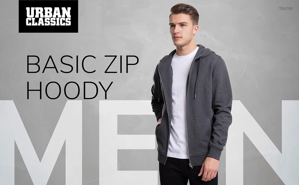 Чоловіча базова толстовка-худі Urban Classics Basic Zip Hoody на блискавці, колір Charcoal (темно-сірий)