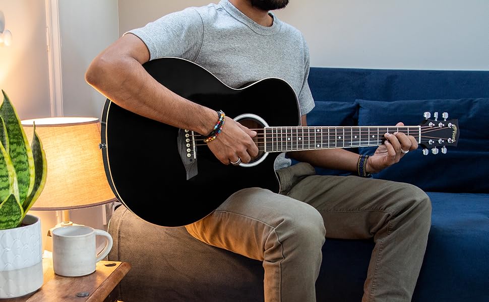 Акустична гітара TIGER ACG1-BK з металевими струнами, чорна, з повною верхньою часткою, для початківців