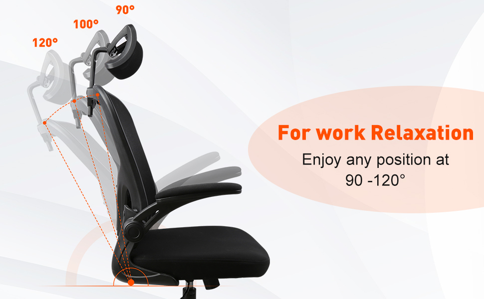 Ергономічне крісло для офісу HANGHAIGO, чорне, з підголівником, підлокітниками та підтримкою попереку, регулювання висоти, функція гойдання 90°-120°, максимальне навантаження 150 кг