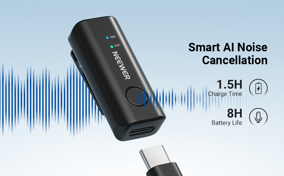NEEWER Бездротовий петличний мікрофон KM23C: 48kHz/24Bit, 8 годин роботи, шумозаглушення, USB-C, сумісний з DJI, Insta360, iPhone, Android, PC
