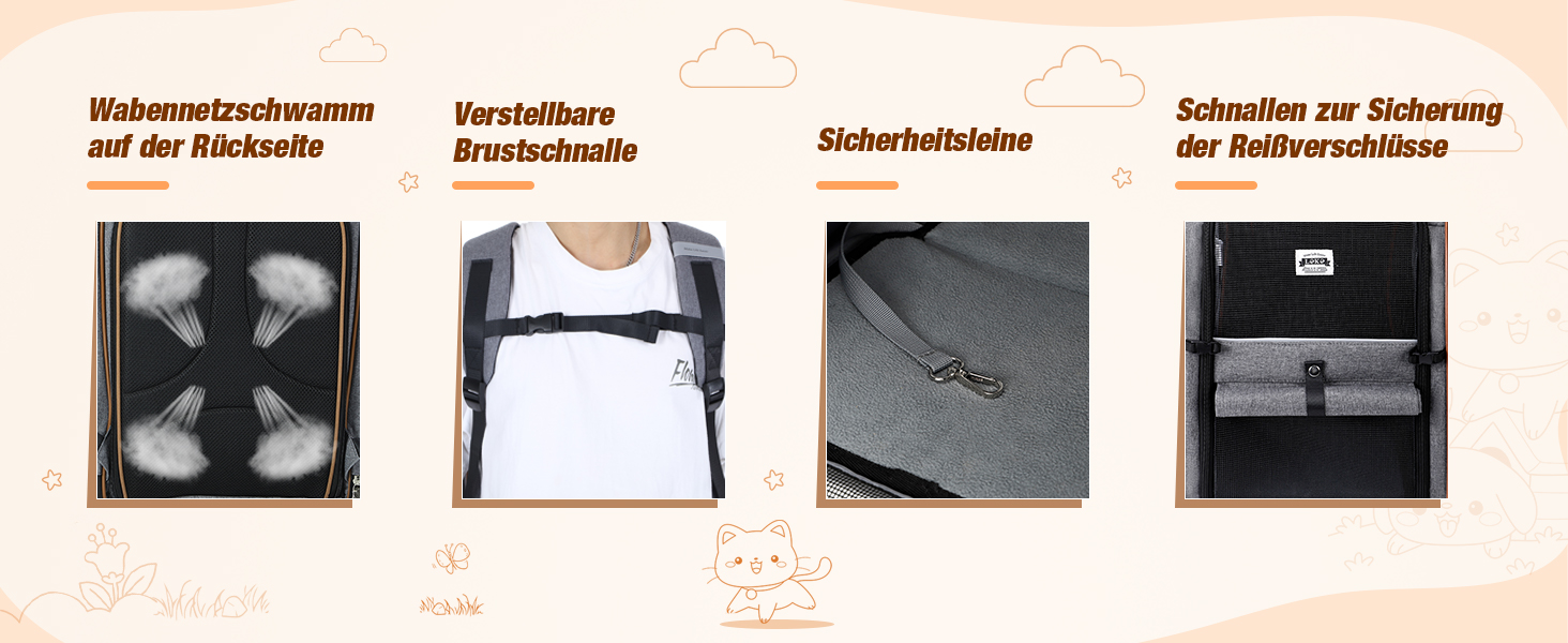 Розширюваний рюкзак для кота/собаки, до 8 кг, сірий. Рюкзак-переноска для тварин з безпечною шнуркою та підстилкою, 32 x 28 x 42 см