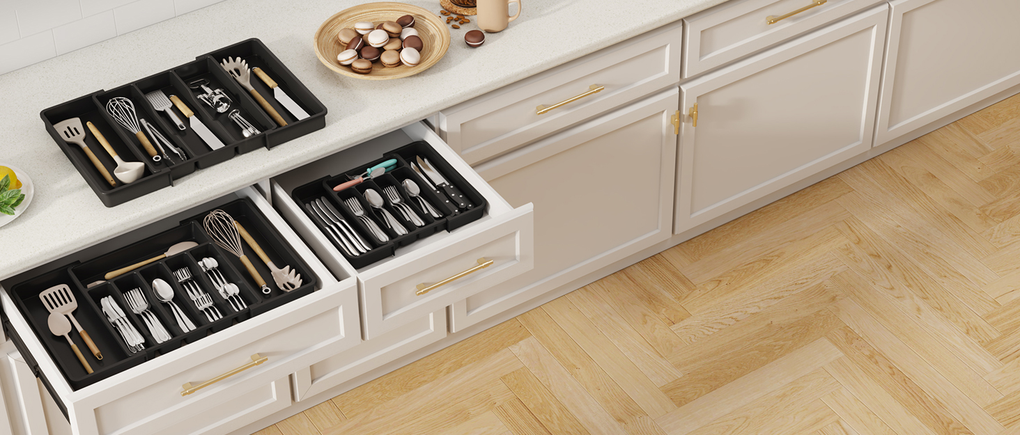 Органайзер для столових приборів Lifewit в шухляду, розширюваний 43.9 см, чорний, 30-44x40x4.6 см