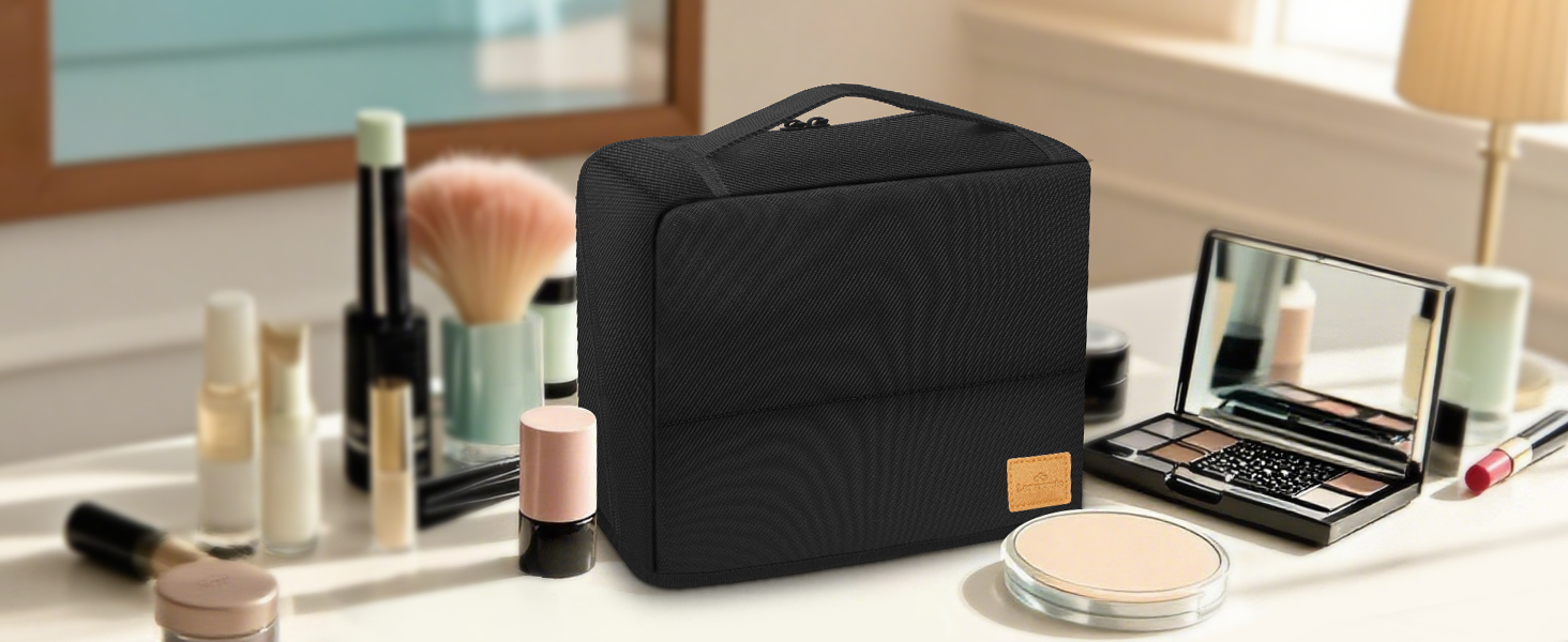 Чоловіча та жіноча дорожня косметичка Lermende з подвійною блискавкою, великий об'єм, зручна ручка для подорожей. (Чорний)