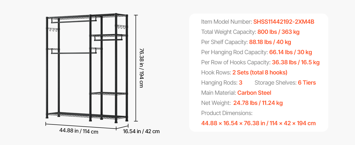 Стійка для одягу VEVOR з 4 перекладинами, 8 гачками та 385,5 кг вантажопідйомністю - для спальні, магазину одягу, прихожої