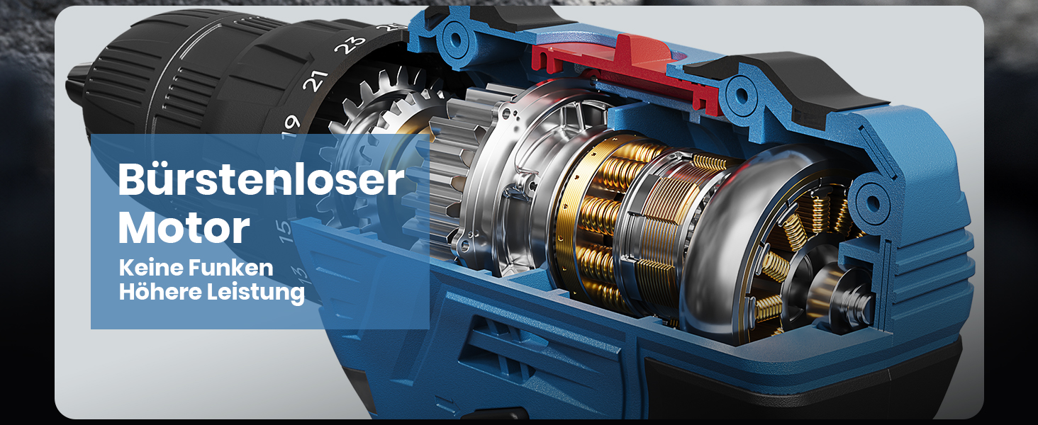 Акумуляторний дриль-шуруповерт 20V Brushless з набором інструментів (2 акумулятори 2.0Ah), 60Nm, 25+1 ступенів, LED-ліхтар, 10 мм патрон, 2 швидкості, для ремонту та DIY, синій