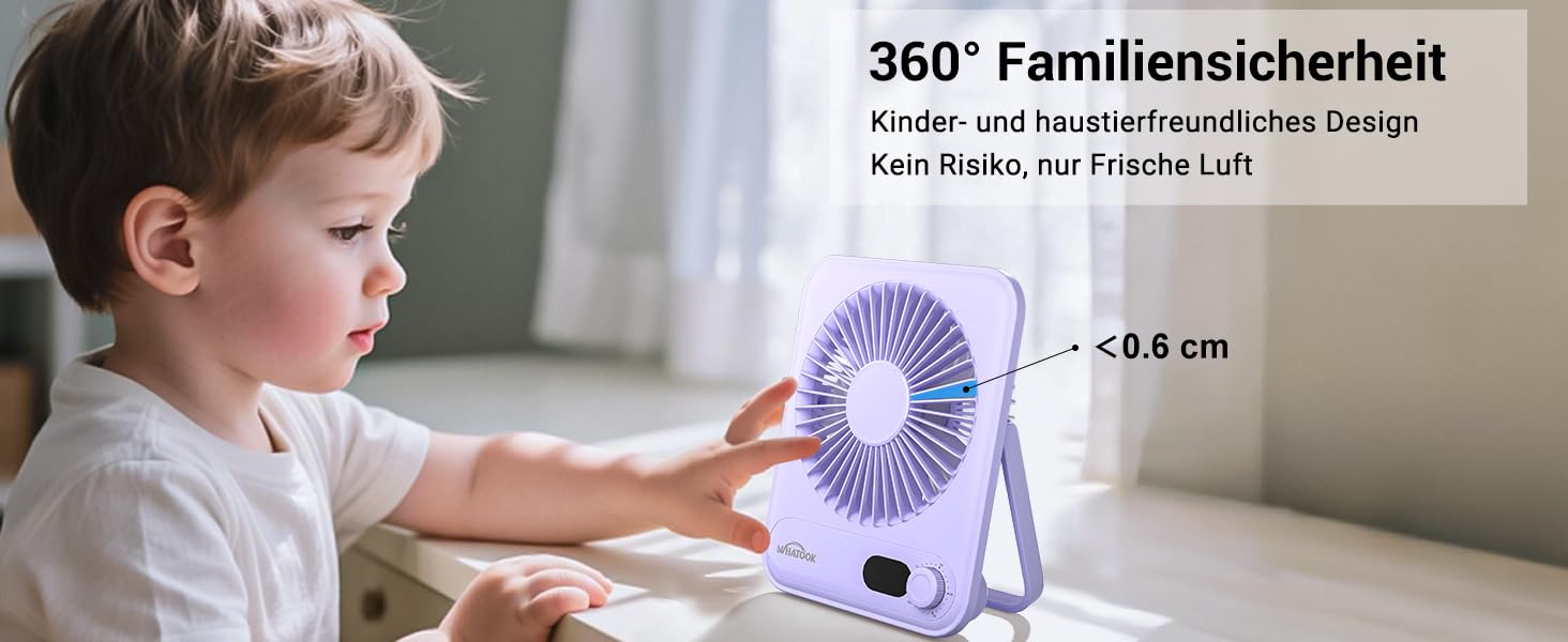 USB вентилятор WHATOOK: безшумний, з регулюванням швидкості 1-100, акумуляторний, LED-індикатор, портативний міні-вентилятор для офісу, дому, кемпінгу, подорожей (2000mAh, чорний & фіолетовий)