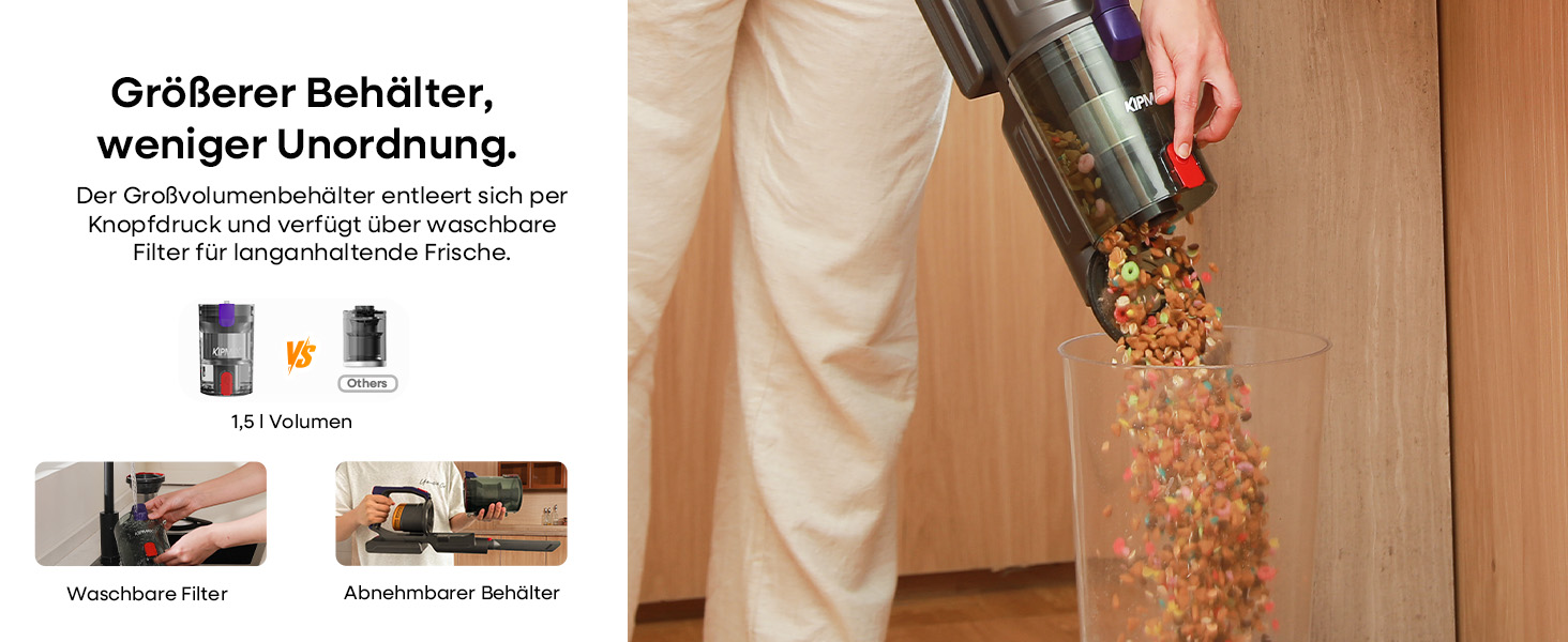 Бездротовий акумуляторний пилосос KIPMAX 50000Pa, 550W, 70 хвилин, 1.5L, з дисплеєм, антизаплутана щітка, 7-шаровий фільтр, 2 арома-пластини, для килимів, шерсті тварин, твердих поверхонь, золотий