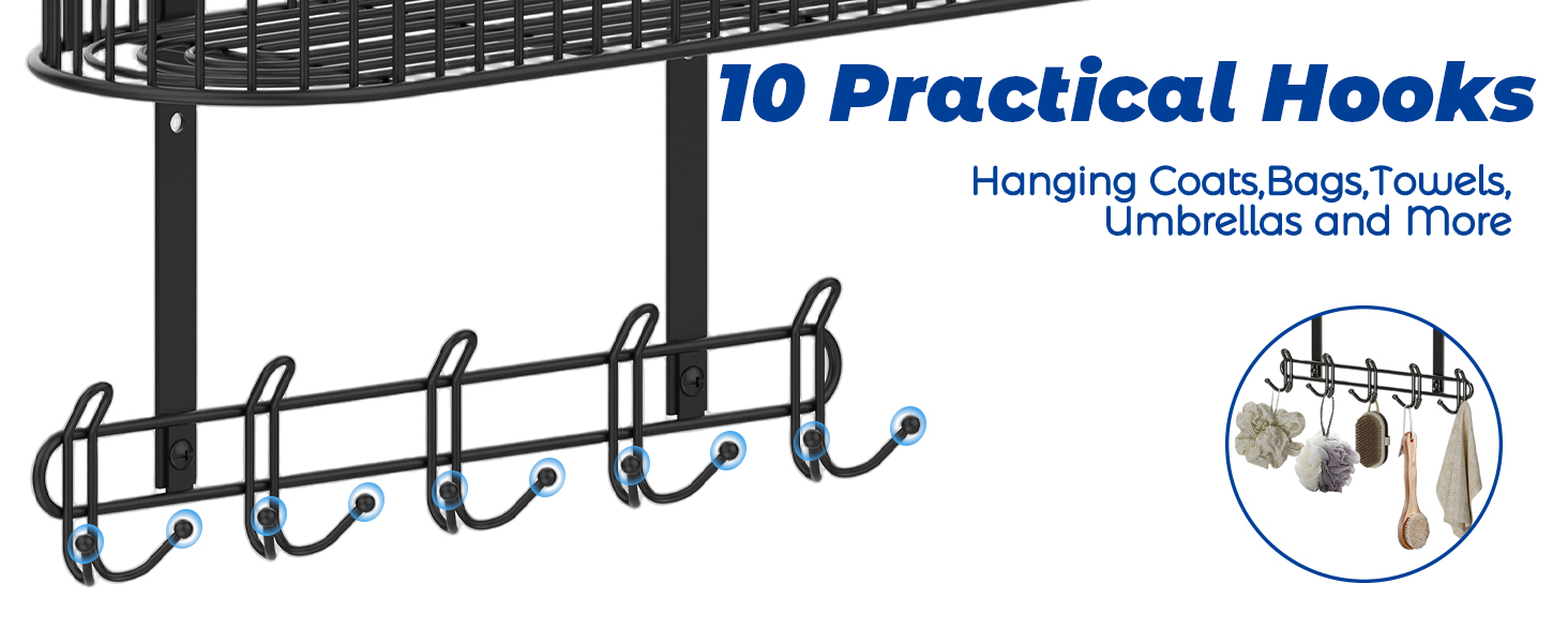 Настінна поличка для душу AIGOCITY без свердління, чорна, для скляних душових кабін, з 3 гачками, регульована висота, для шампуню та гелю для душу