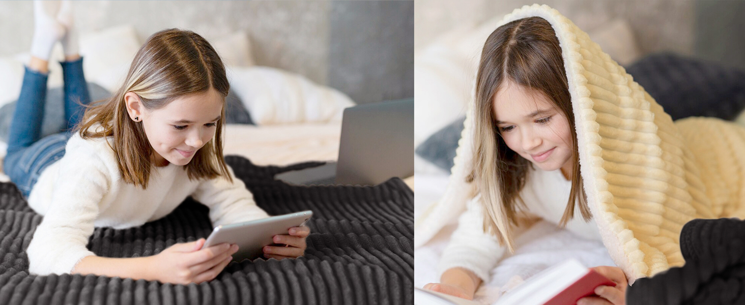 Плед WAVVE Sherpa з штучного хутра, сірий - теплий, м'який, великий (150x200 см)