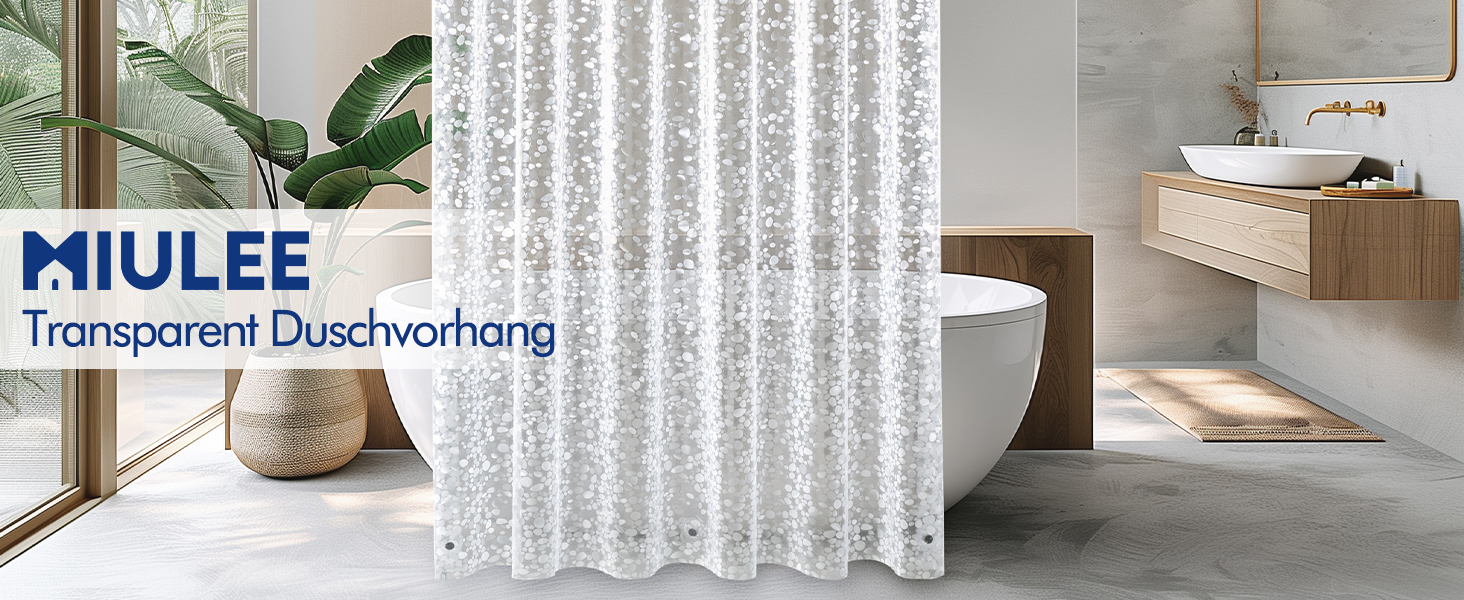 Штора для ванної MIULEE 180x180 см, прозора з 3D камінням, антигрибкова, з магнітами та кільцями (1 шт)