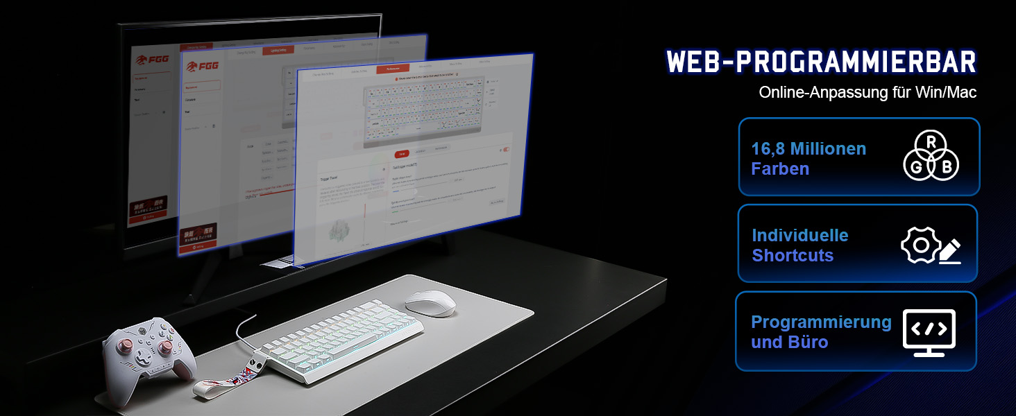 Механічна ігрова клавіатура YUNZII MADLIONS MAD68 з провідним підключенням, 60% розмір, Hall Effect перемикачі, регульована чутливість, PBT клавіші, RGB підсвічування, 8K polling rate (біла, перемикач Magnetic Amber Pro)