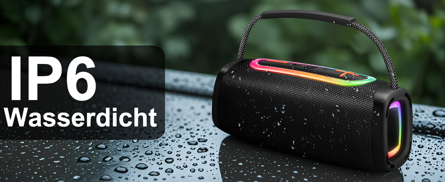 Портативна Bluetooth колонка з ручкою, 66 мм діаметр динаміка, BT5.3/24W/IP-X6 вологостійка, бездротова стерео колонка з RGB підсвічуванням, для дому/відкритих просторів/вечірок