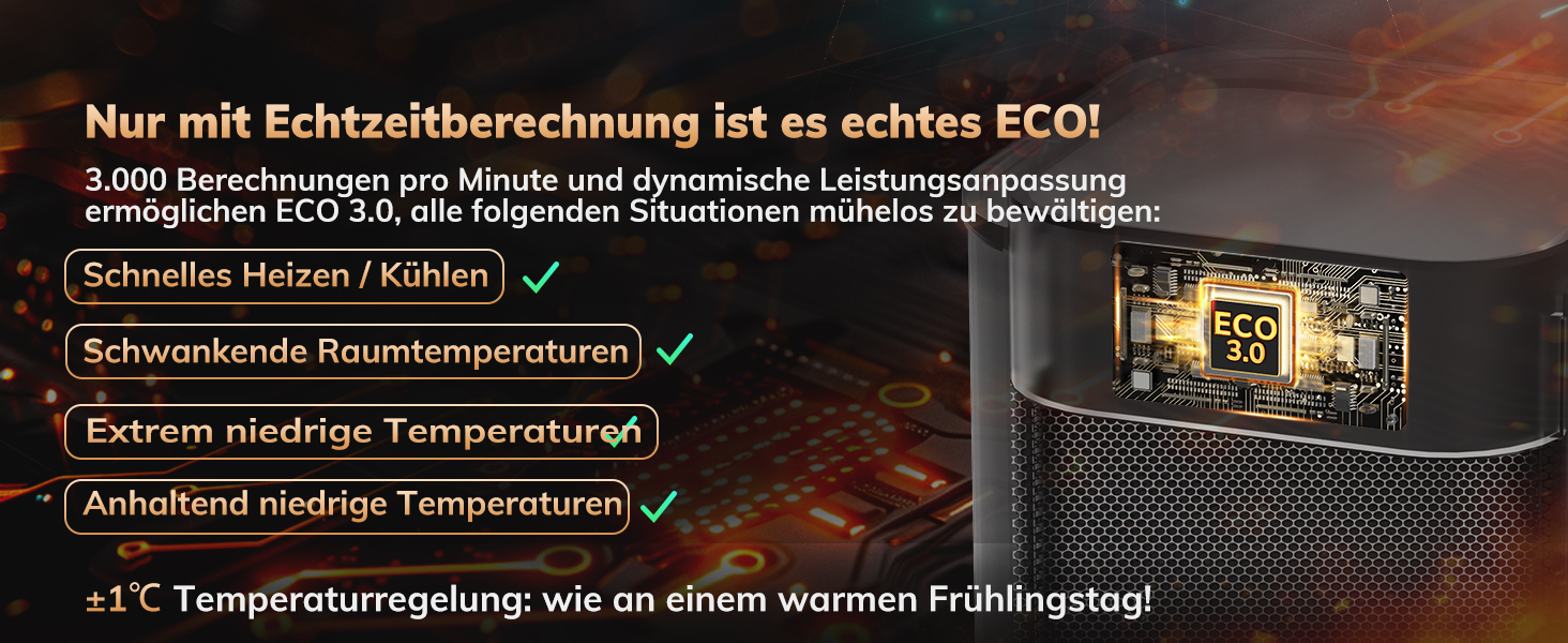 Електричний обігрівач AEOCKY 3 покоління з AI-термостатом, 1800 Вт, PTC, для дому, з пультом, 70° осциляція, тихий, безпечний, портативний, для офісу, спальні, кімнати