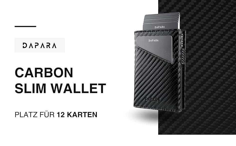 Чоловічий гаманець DAPARA з RFID-захистом | Тонкий гаманець для чоловіків з відділом для монет | Гаманець-картхолдер на 12 карт | Чоловічий гаманець з карбону - чорний