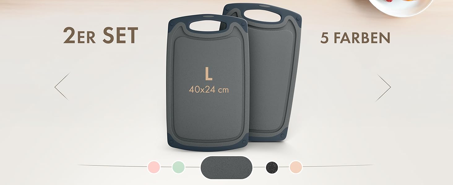 Набір дерев'яних обробних дощок Blumtal (S/M/L) - 2 шт. з канавками для соку та ручкою - Кухонна дошка BPA free, придатна для миття в посудомийній машині (Сірий)