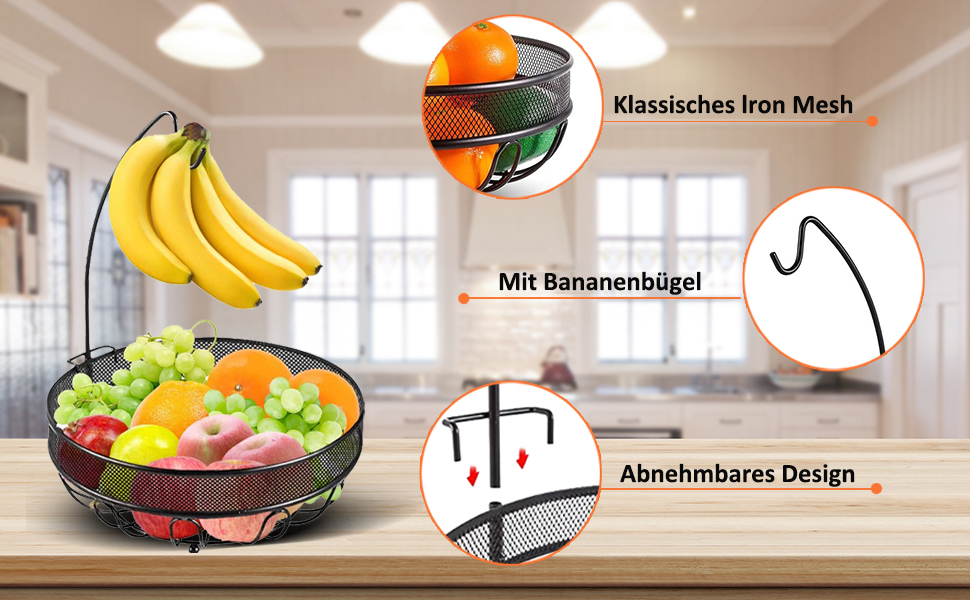 Металева фруктова корзина Bomclap з тримачем для бананів - стильна кухонна корзина для фруктів, овочів та закусок - бронза