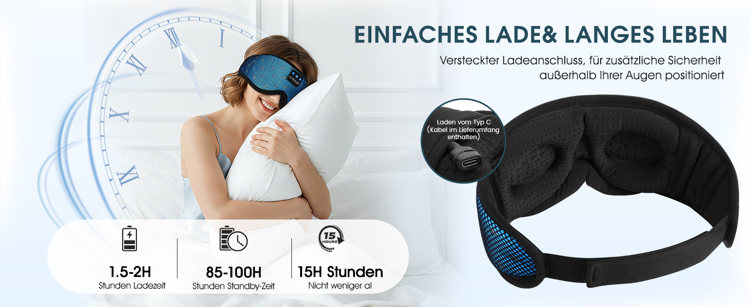 Маска для сну з Bluetooth навушниками Dolida V5.4, м'яка 3D, для сну, подорожей, йоги, медитації (блакитна)