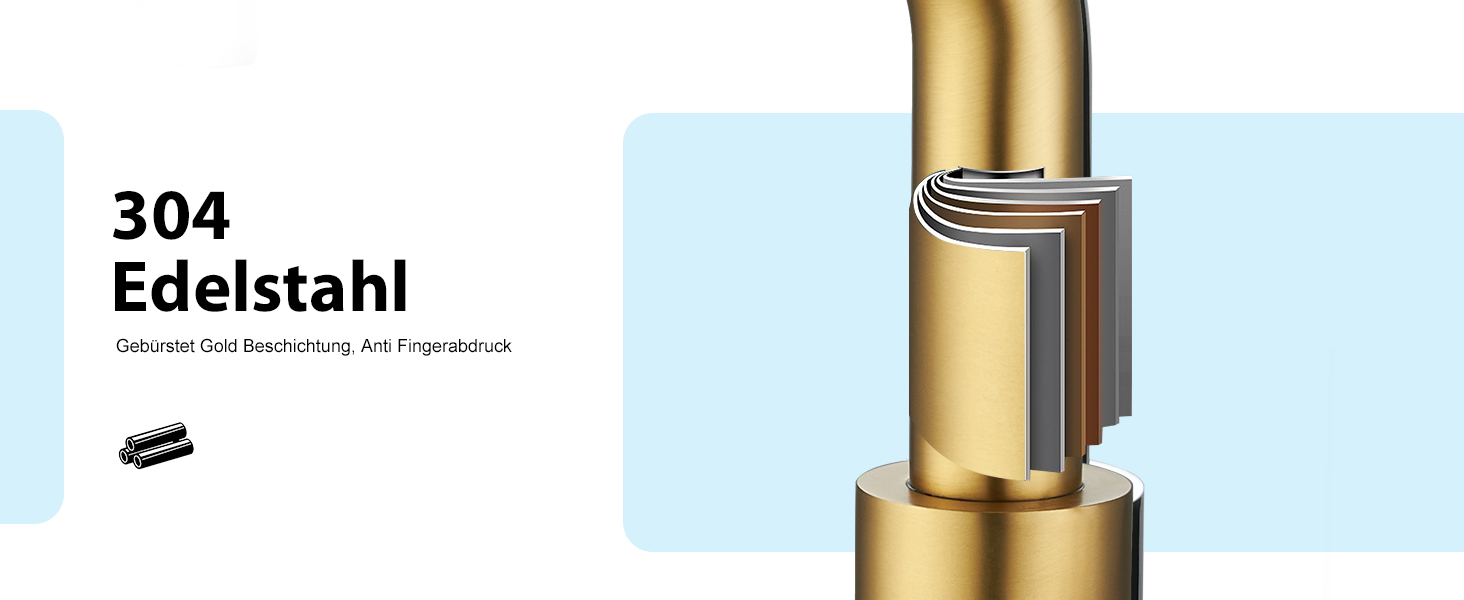 Кран кухонний CREA з 3 функціями: душ, висувний вилив, поворот на 360°, матовий золотий