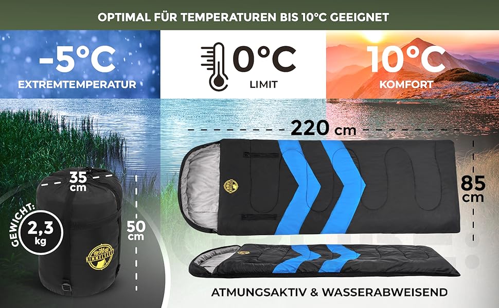 Спальний мішок HIMMELSZELT для кемпінгу та відпочинку на природі -4°C до +10°C, 220x85 см, водонепроникний, DRYSHIELD, чорно-зелений