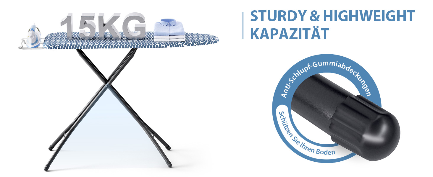 KINGRACK Прасувальна дошка складна з підставкою для прасування, регульована по висоті, стабільний стійкий стіл з товстим покриттям та металевими ніжками, 33 x 110 см, блакитна