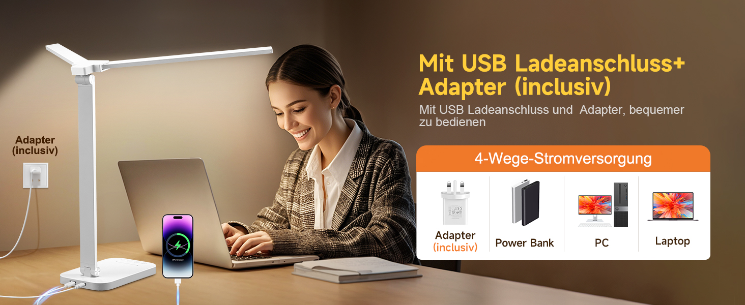 LED лампа для столу One Fire з адаптером, 1000 люмен, 96 LED, диммер, таймер, світлова пам'ять, для дітей, денне світло, для читання