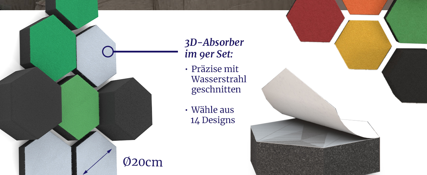 Акустичні 3D-панелі PolySound ECO гексагон, самоклеючі панелі для звукоізоляції офісу, геймерської зони та дому, набір 9 шт (3-10 см), колір Smoky Safari