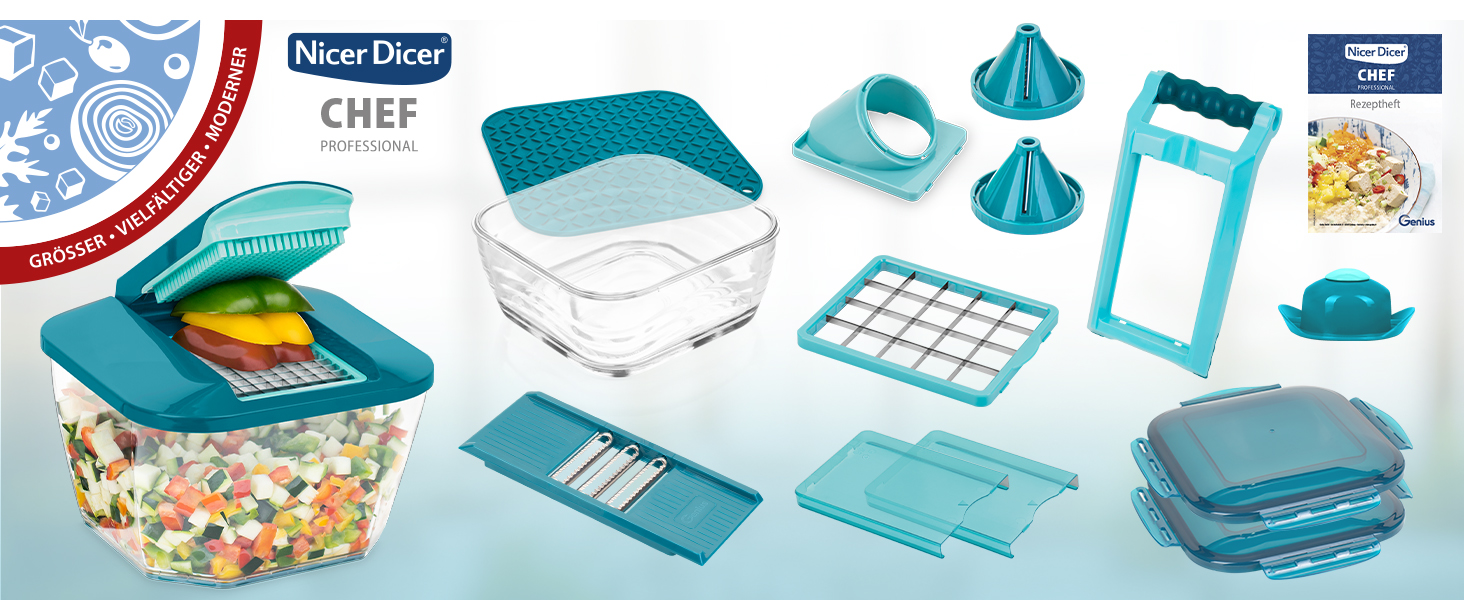 Набір для нарізки овочів Genius Nicer Dicer Chef Professional 18-ти частинний, ручний, з контейнером 5.2L, спіралізатор, для кухні