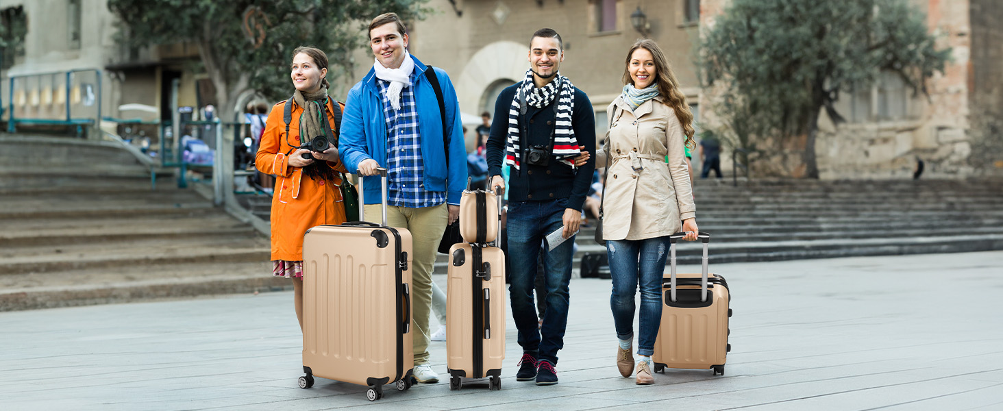 Набір валіз LALAHO 3/4/5 шт. з косметичками, з ABS пластику, сірий (4 шт.)