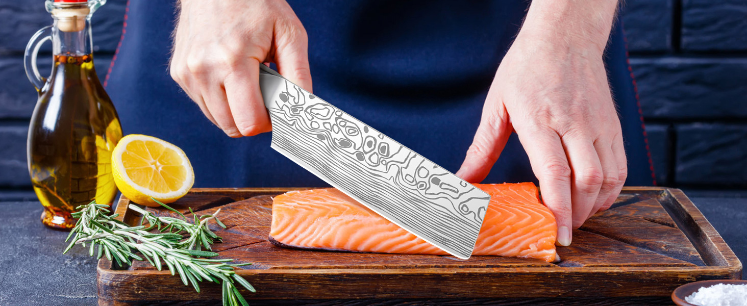Nakiri ніж MOSFiATA для овочів та м'яса, універсальний кухонний ніж з німецької нержавіючої сталі EN1.4116, з захистом для пальців та леза, у подарунковій коробці