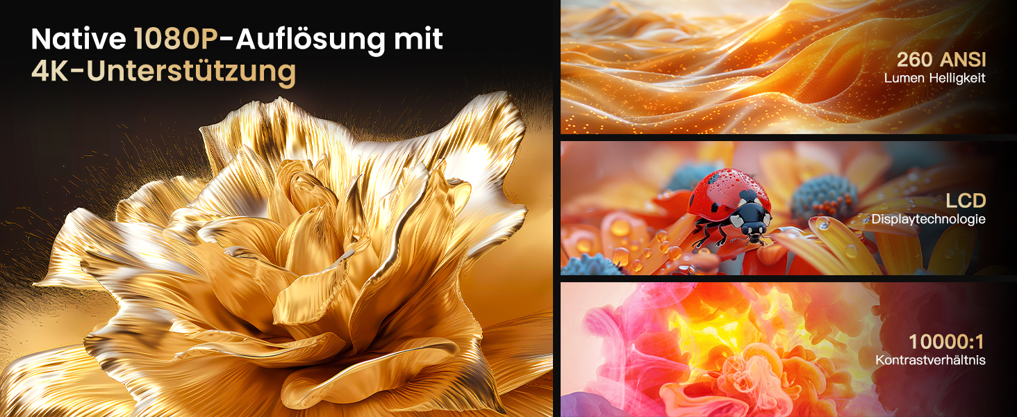 Міні проєктор Beamer 4K 1080p з Android 12.0, WiFi 6, Bluetooth 5.4, 22000 люмен, автокорекція трапецеїдальних спотворень, поворот 270°, підключення PC/HDMI/USB/TF, сірий