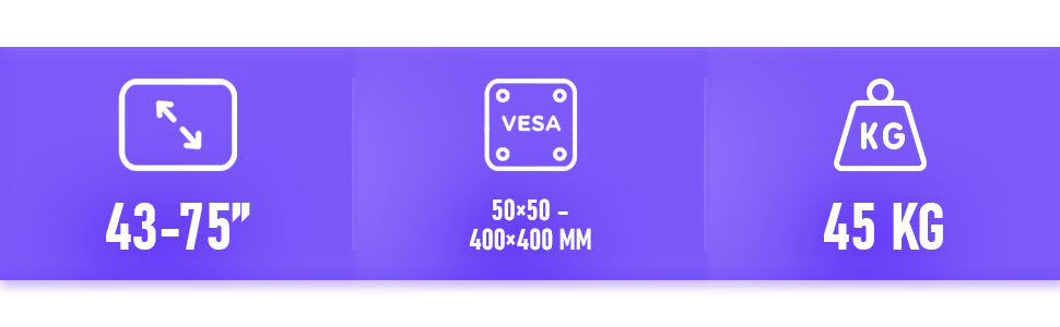 Настінне кріплення для телевізора Visaro WMF75 43-75 дюймів, LED/LCD/OLED, VESA 400x400, до 45 кг