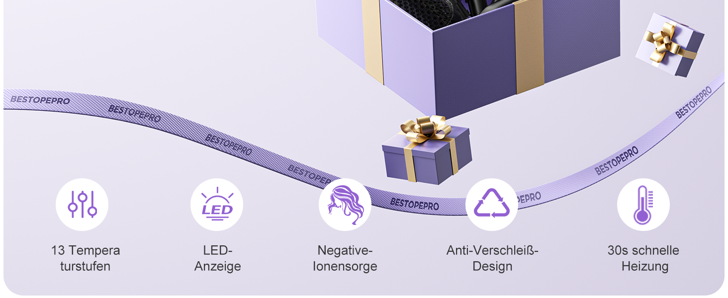 BESTOPE PRO Локкенстаб: Набір 5 в 1 з плойкою, термощіткою та 3 локкенами (9-25 мм) для великих локонів, 13 температур, захисне покриття, рукавичка, затискач (базальтовий чорний)