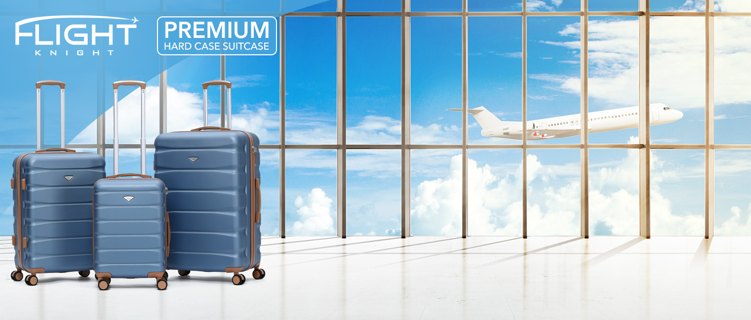 Набір валіз Flight Knight Premium: S (55x35x20cm), M (67cm), L (77cm) – алюмінієвий каркас, ABS, 8 коліс, захист від злому, ручна клада, для подорожей