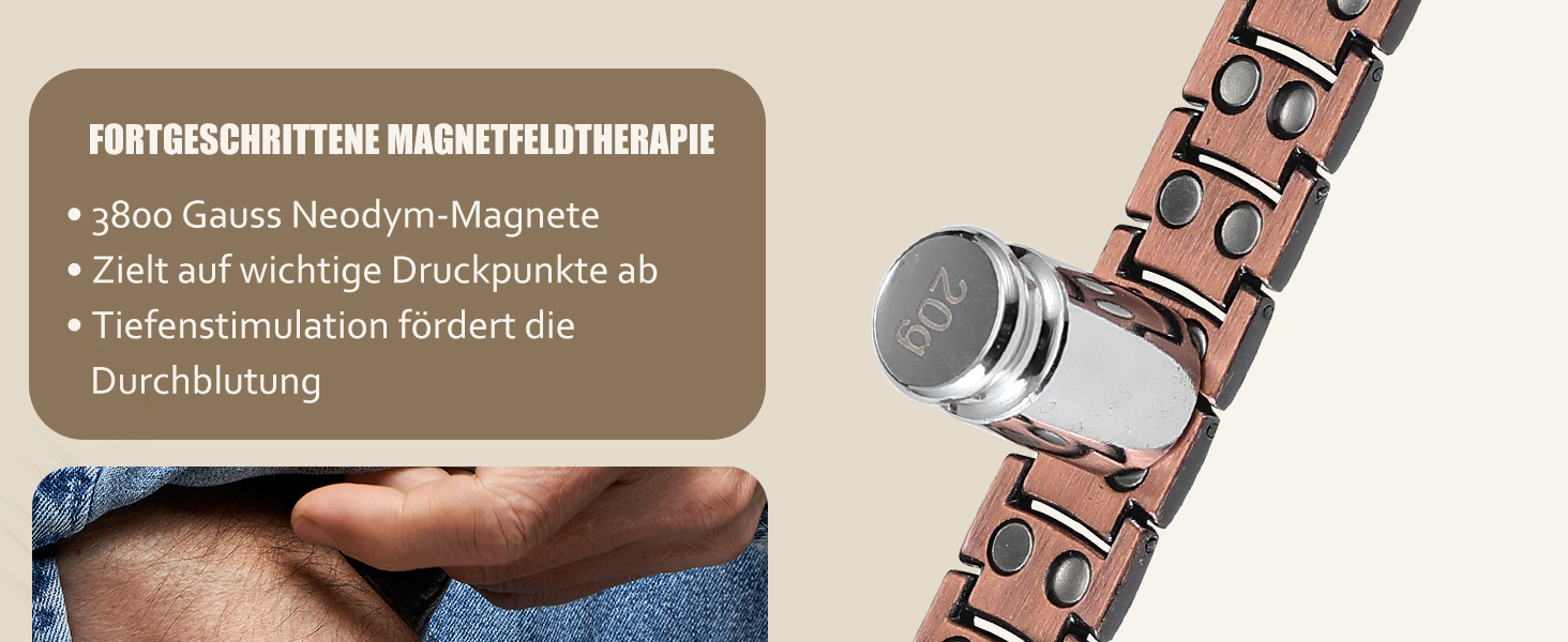 Масивне браслет на зап'ястя для чоловіків Jecanori з міді, регульований розмір, магнітний браслет з 3500 Гаус, подарункова коробка