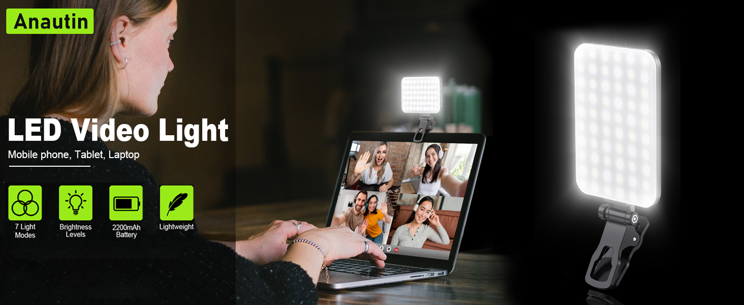 LED світло для селфі: портативна світлодіодна лампа для телефону, планшета, ноутбука з 60 світлодіодами, 7 режимів, регулюванням яскравості та акумулятором 2200mAh