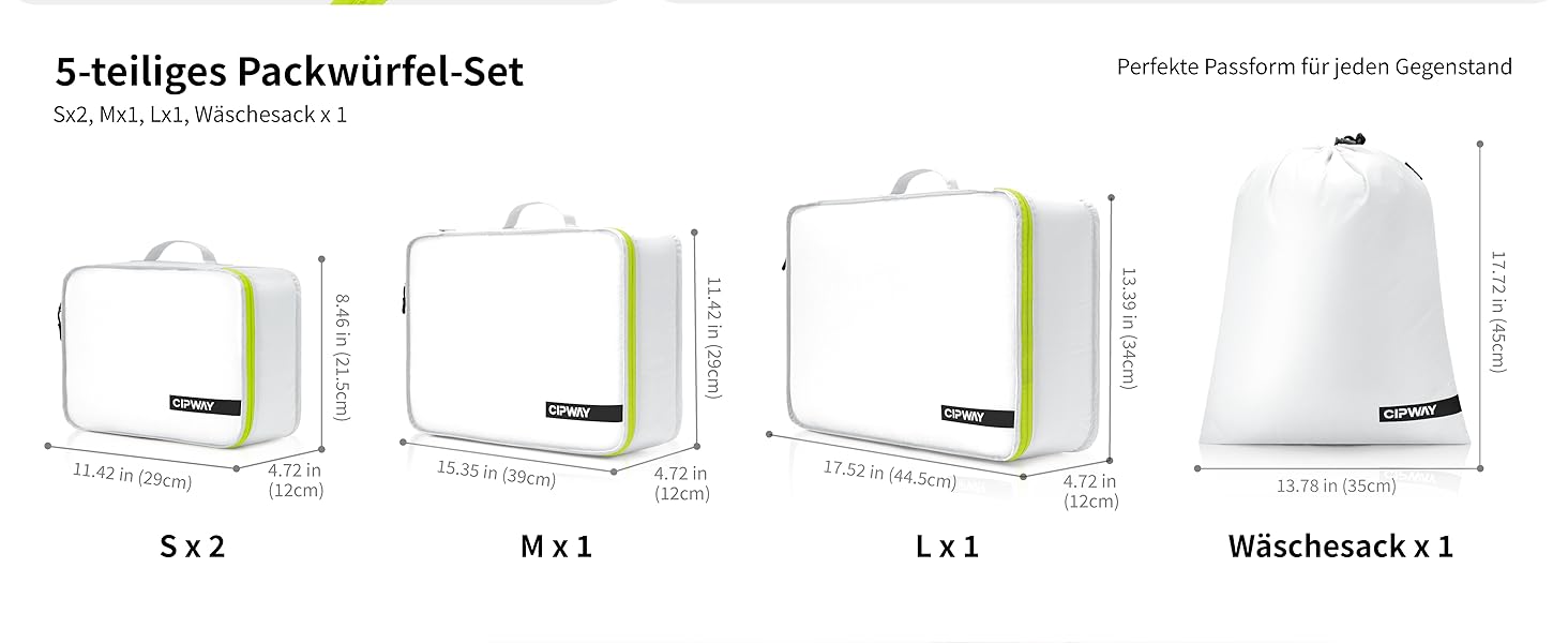 Органайзер для валізи Cipway: 5-ти частинний набір кубиків для одягу з нейлону сірого кольору (5шт)