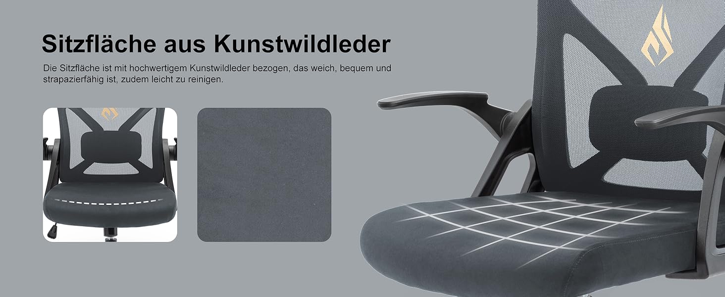 Ергономічне крісло для офісу Symino з регульованою підголівником, підлокітниками та підтримкою попереку, поворотне, з функцією гойдання, сітчасте, для спини, 150 кг (Сірий)