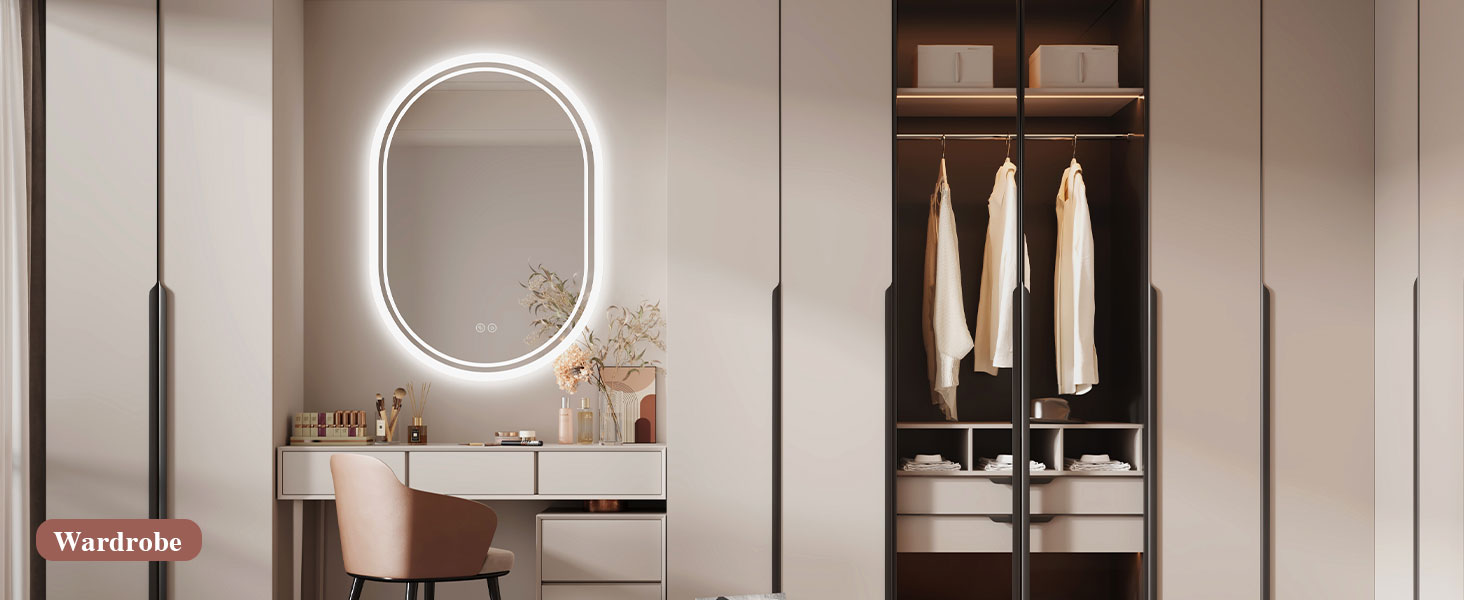 LED дзеркало для ванної кімнати Badspiegel з підсвічуванням, антизапар, сенсорне управління, регулювання яскравості, 3 кольори світла, овальне, 50x70 см